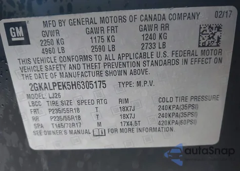 2017 GMC Terrain Slt z USA, uszkodzony, nr VIN 2GKALPEK5H6305175